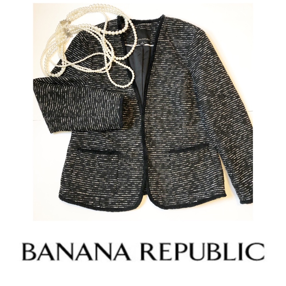 Banana Republic Tweed Inspired Black White Blazer Size 8 Elegance Sophisticated